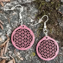 Load image into Gallery viewer, "Flower of Life" Wood Dangle Earrings