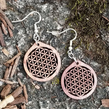 Load image into Gallery viewer, "Flower of Life" Wood Dangle Earrings