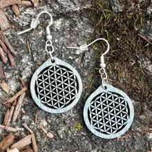 Load image into Gallery viewer, "Flower of Life" Wood Dangle Earrings