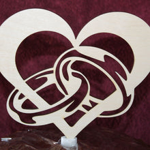 Load image into Gallery viewer, "Rings in a Heart" Wedding or Anniversary Wood Cake Topper
