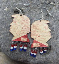 Load image into Gallery viewer, Donald Trump MAGA Earrings with Red, White & Blue Beads USA Novelty Gift