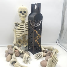 Load image into Gallery viewer, "Happy Halloween" Wood Gift Box with 4 Peek a Boo Sides for a 750ml Bottle