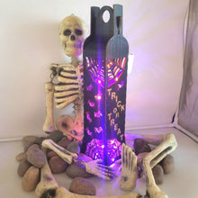 Load image into Gallery viewer, "Happy Halloween" Wood Gift Box with 4 Peek a Boo Sides for a 750ml Bottle