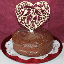 Load image into Gallery viewer, "Kissing Love Birds in Heart" Wedding or Anniversary Wood Cake Topper