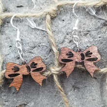 Load image into Gallery viewer, "Bow Tie" Dangle Wood Earrings
