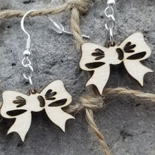 Load image into Gallery viewer, "Bow Tie" Dangle Wood Earrings