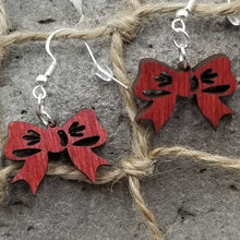 Load image into Gallery viewer, "Bow Tie" Dangle Wood Earrings