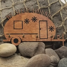 Load image into Gallery viewer, "We Sleep Around" Teardrop Camper Key Rack RV Decor Wall Hanging