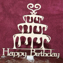 Load image into Gallery viewer, 3-Tier Fountain Cake & Happy Birthday Wood Cake Topper