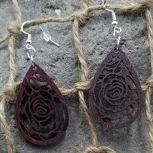Load image into Gallery viewer, "Rose in Teardrop" Style Dangle Earrings