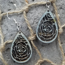 Load image into Gallery viewer, "Rose in Teardrop" Style Dangle Earrings