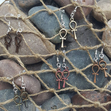 Load image into Gallery viewer, Ankh Egyptian Cross Dangle Earrings Wood