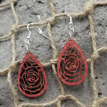 Load image into Gallery viewer, "Rose in Teardrop" Style Dangle Earrings