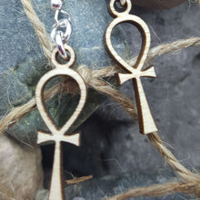 Load image into Gallery viewer, Ankh Egyptian Cross Dangle Earrings Wood