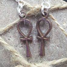 Load image into Gallery viewer, Ankh Egyptian Cross Dangle Earrings Wood
