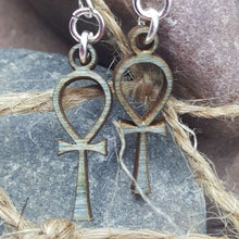 Load image into Gallery viewer, Ankh Egyptian Cross Dangle Earrings Wood