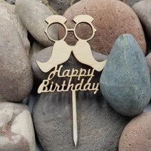 Load image into Gallery viewer, "Happy Bday w Glasses" Cup Cake Toppers: Set of 12 for Party Celebration