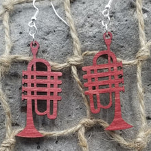 Load image into Gallery viewer, "Piccolo Trumpet" Coronet Horn  Shaped Music Instrument Dangle Earrings