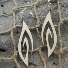 Load image into Gallery viewer, "Abstract Long Swirl" Wood Dangle Earrings