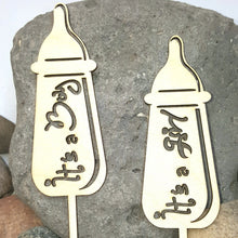 Load image into Gallery viewer, "Its a Boy or Girl" Bottle Wood Cake Topper for Baby Shower