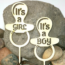 Load image into Gallery viewer, "Its a Boy or Girl" Pacifier Wood Cake Topper for Baby Shower