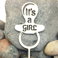 Load image into Gallery viewer, "Its a Boy or Girl" Pacifier Wood Cake Topper for Baby Shower