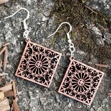 Load image into Gallery viewer, &quot;Filigree&quot; Style Square Boho Dangle Wood Earrings
