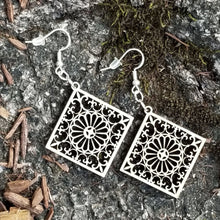 Load image into Gallery viewer, &quot;Filigree&quot; Style Square Boho Dangle Wood Earrings
