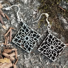 Load image into Gallery viewer, &quot;Poinsettia&quot; Inspired Square Boho Wood Dangle Earrings
