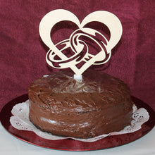 Load image into Gallery viewer, &quot;Rings in a Heart&quot; Wedding or Anniversary Wood Cake Topper
