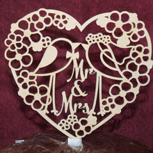 Load image into Gallery viewer, &quot;Kissing Love Birds in Heart&quot; Wedding or Anniversary Wood Cake Topper
