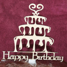Load image into Gallery viewer, 3-Tier Fountain Cake &amp; Happy Birthday Wood Cake Topper
