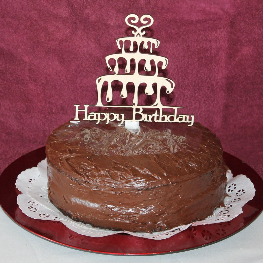 3-Tier Fountain Cake & Happy Birthday Wood Cake Topper