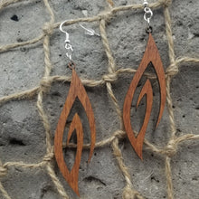 Load image into Gallery viewer, &quot;Abstract Long Swirl&quot; Wood Dangle Earrings
